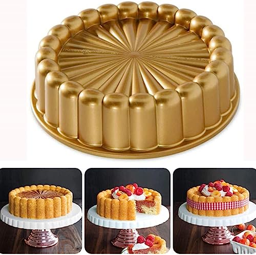 Exogio Charlotte Gugelhupfform Gold Kuchenform Aluminium, Ø25cm Charlotte Backform Tortenformen Saftigen Pfanne Antihaft, Runde Springform Cake Tin für Danksagung Weihnachts Familie Party von Exogio