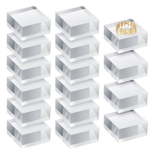 Exogio Durchsichtige Acrylblöcke, Quadratischer Präsentationsblock, Durchsichtiger, Polierter Würfel, Schmuckständer, Ringschaukastenhalter, Basis, 16 Stück von Exogio