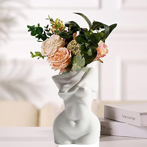 Exogio Aesthetic Vase frauenkörper für Pampasgras, Keramik-Skulptur Blume Vase Weiß, Minimalistische Boho Vase für Pflanze, Getrocknete Blumen, Bodenvase Hochzeit, Studie von Exogio