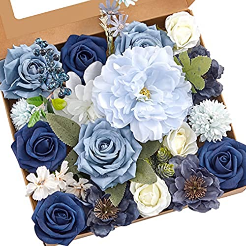 Exogio Künstliche Blaue Rosen, Staubige Blaue Pfingstrosen Silk Blumen, Braut Hochzeit Bouquet für Valentinstag, Muttertag, Hochzeitsfeier, Babyparty, Zuhause Dekoration von Exogio