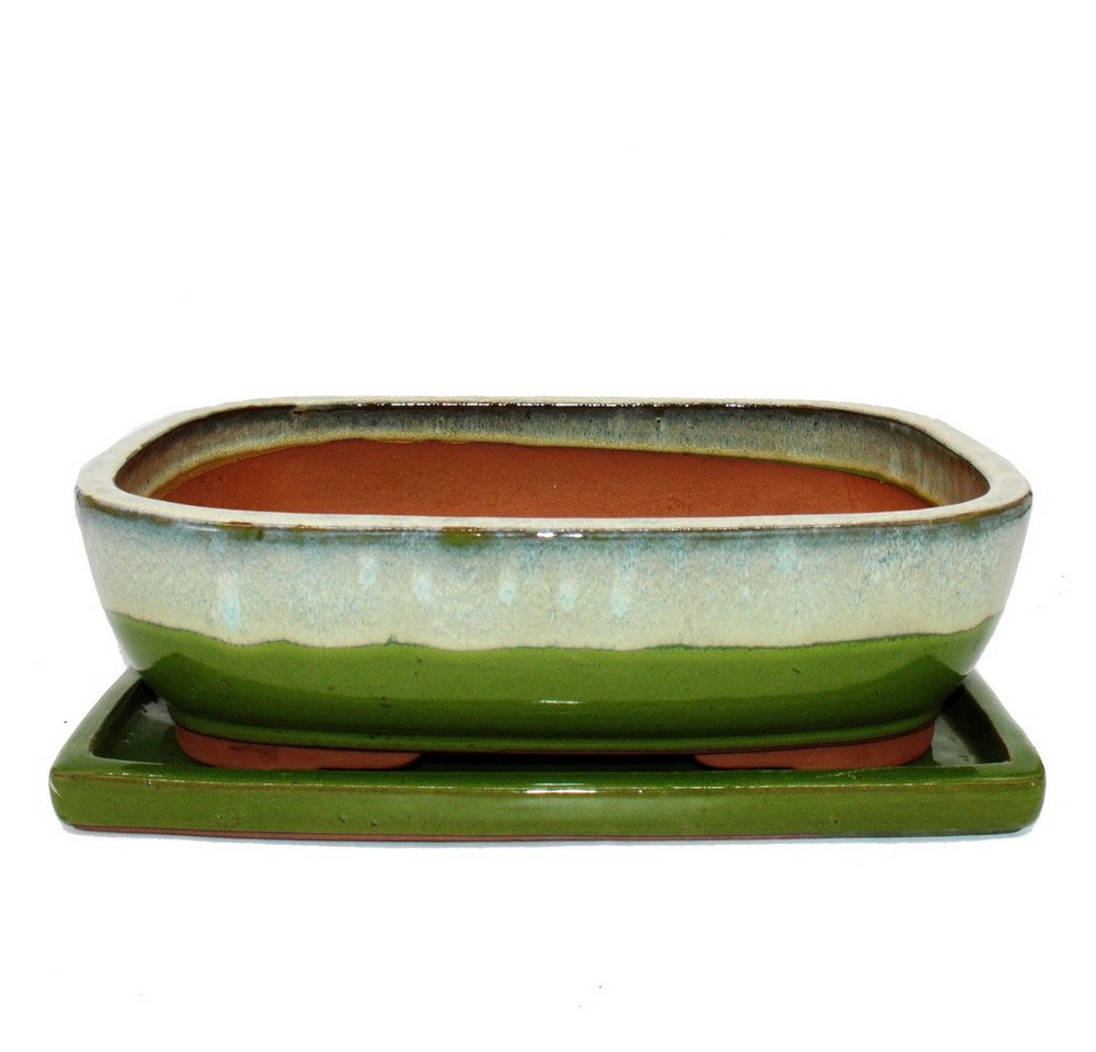 Exotenherz Pflanzschale Bonsai-Schale Unterteller Gr.6 Grün-Beige rechteckig Modell GB5 L 37cm von Exotenherz