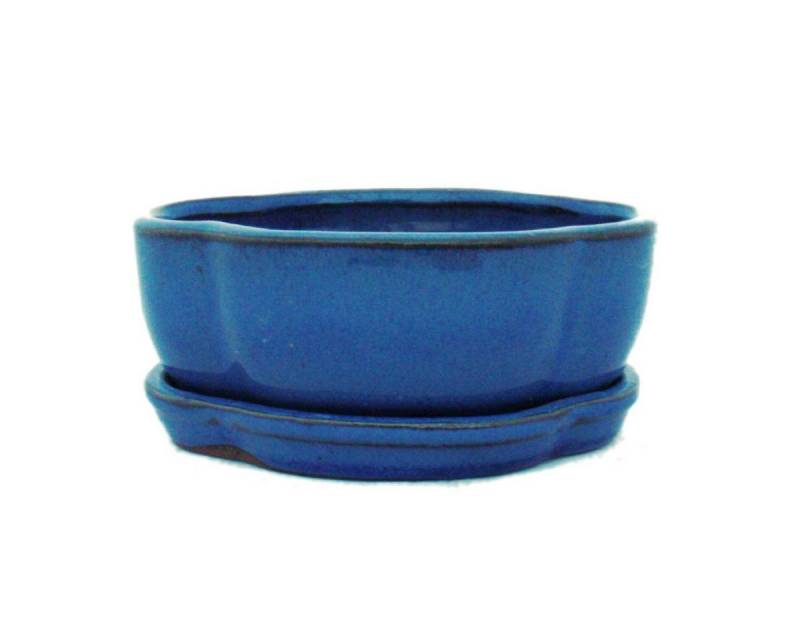 Exotenherz Pflanzschale Bonsai-Schale mit Unterteller Gr. 1 Blau haitang/oval Modell I5 L 12cm von Exotenherz