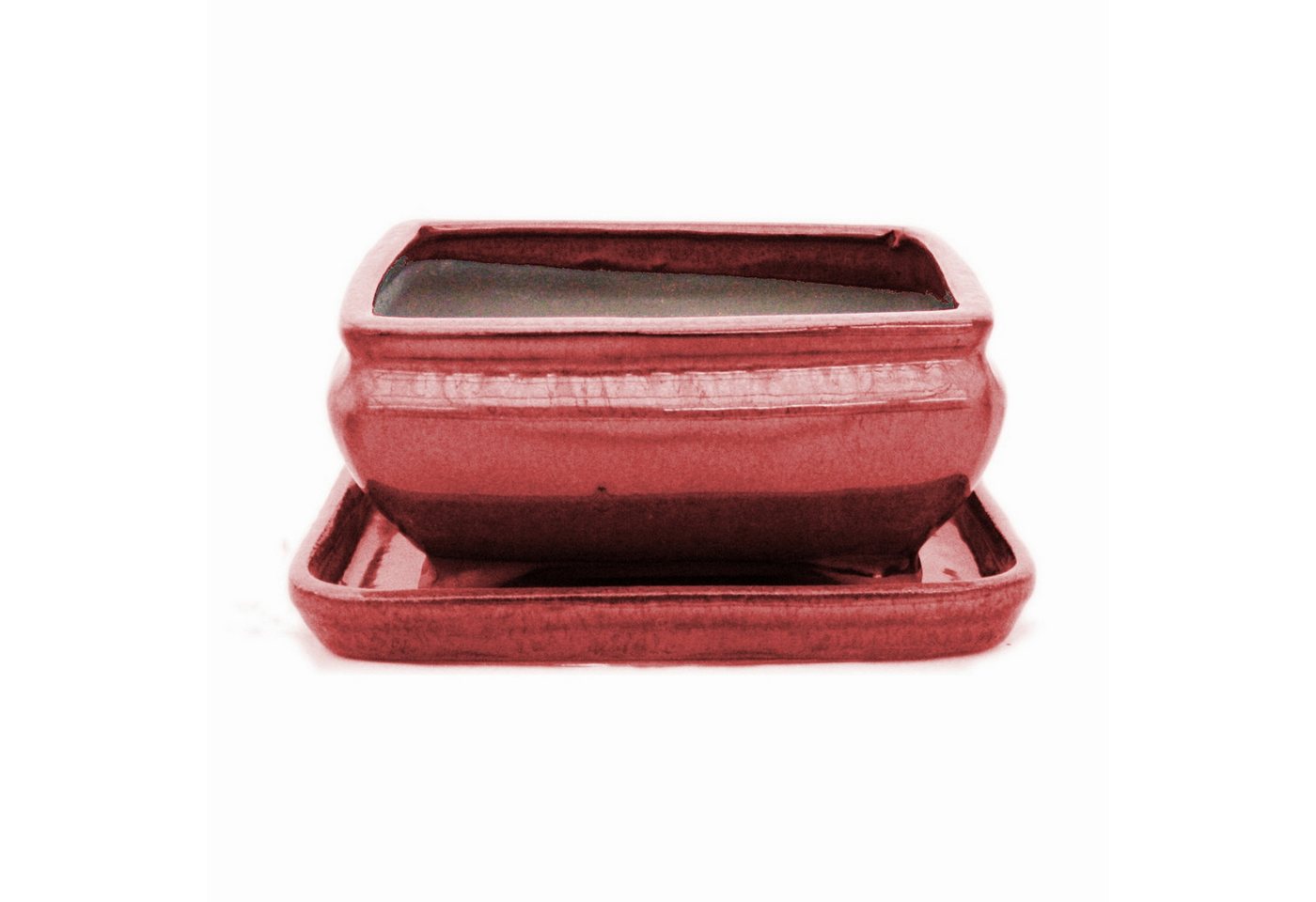 Exotenherz Pflanzschale Bonsai-Schale mit Unterteller Gr. 2 Rot rechteckig Modell G81 L 14,5cm von Exotenherz