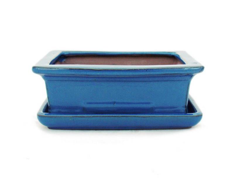 Exotenherz Pflanzschale Bonsai-Schale mit Unterteller Gr. 3 - Blau eckig Modell G29 - L 18cm von Exotenherz