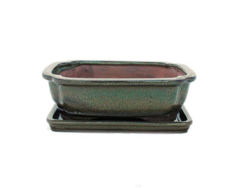 Exotenherz Pflanzschale Bonsai-Schale mit Unterteller Gr. 3 Oliv-Braun eckig Modell G12 L 18cm von Exotenherz