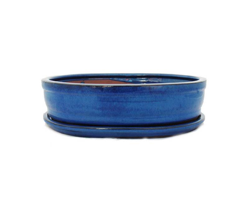 Exotenherz Pflanzschale Bonsai-Schale mit Unterteller Gr. 5 - Blau - oval - Modell O7 - L 31cm von Exotenherz