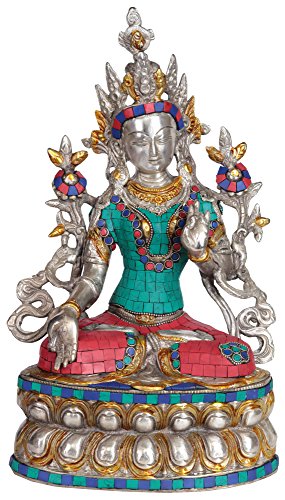 Exotic India Göttin weiß Tara – Messing Statue mit Einlage von Exotic India