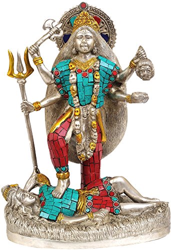 Exotic India Mutter Göttin Kali (Inlay Statue) – Messing Statue mit Einlage von Exotic India