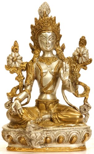 Exotic India Savior Göttin grün Tara in Golden und Silber Hues – Messing Skulptur von Exotic India