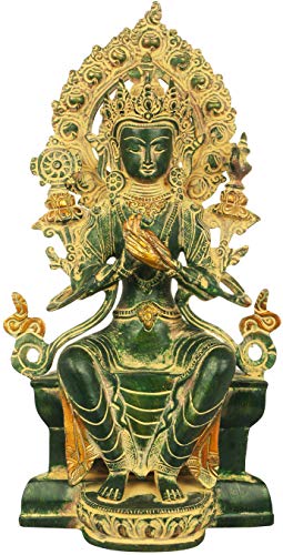 Exotic India Tibetan Buddhist Maitreya Buddha - The Only Deity Seated with His Legs Down - Brass Statue - Color Patina Gold Color von Exotic India