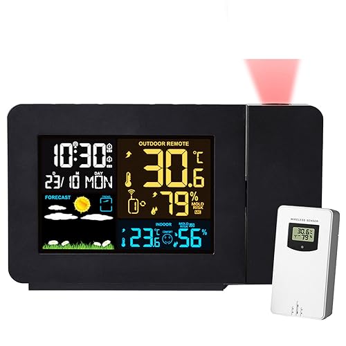 ExoticaBlend Projektionswecker Digitaler Wecker mit Projektion Innen/Außen Thermometer Hygrometer Wettervorhersage Komfortstufe Projektionsuhr Wetterstation mit Außensensor ExoticaBlend Projektionswecker Digitaler Wecker mit Projektion Innen/Außen Thermometer Hygrometer Wettervorhersage Komfortstufe Projektionsuhr Wetterstation mit Außensensor von ExoticaBlend
