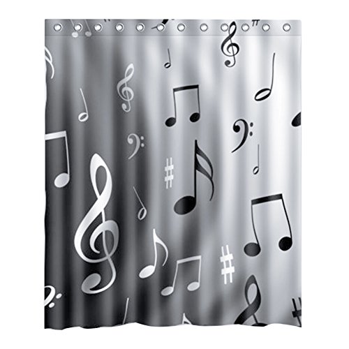 exoticbuy Music Notes schwarz & weiß wasserdicht Duschvorhang mit 10 Haken von Exoticbuy