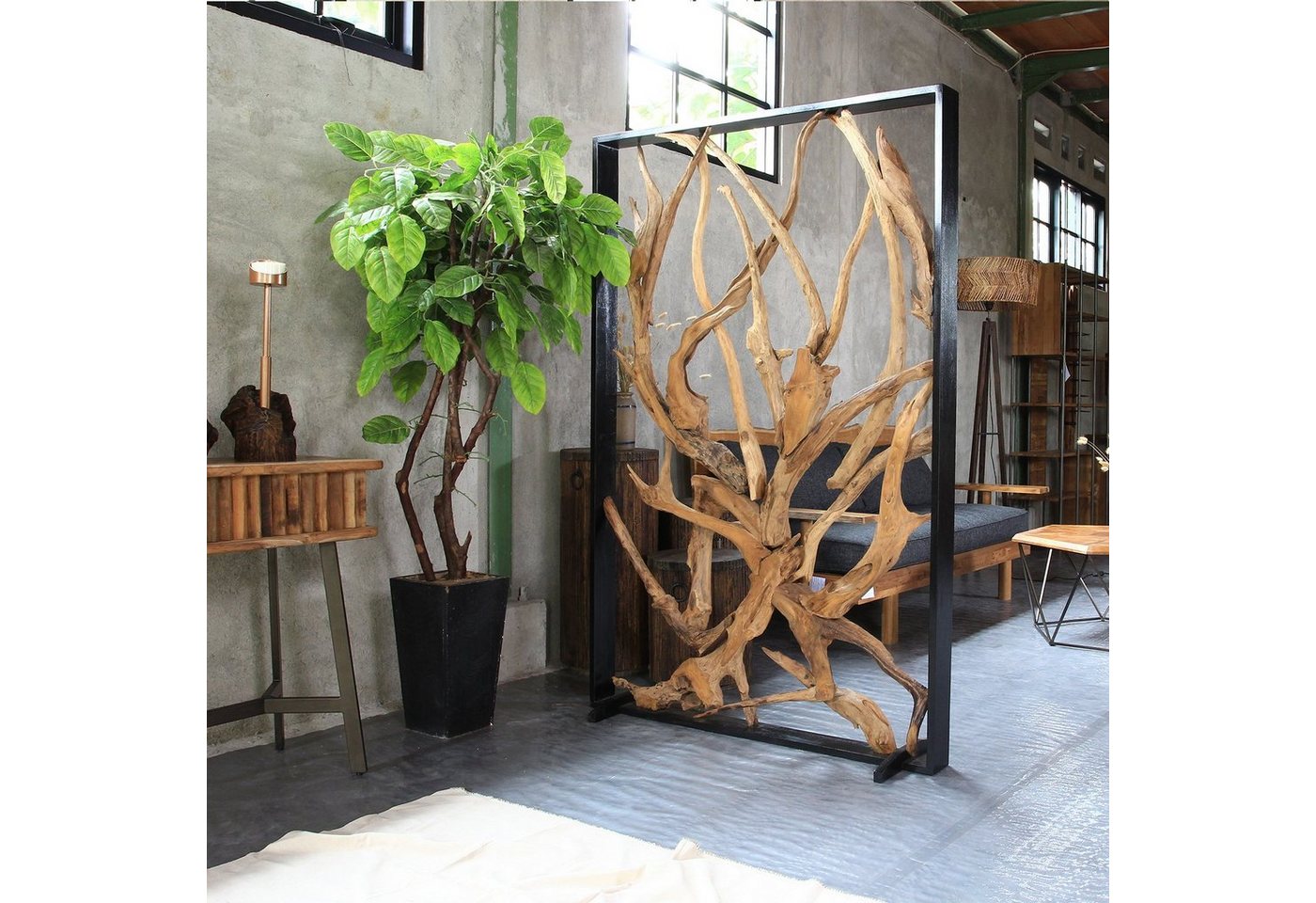 ExotischerLeben Raumteiler Designer Teakholz Trennwand Maze 180 x 120 cm Raumteiler Holz Optik von ExotischerLeben