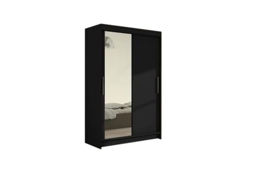 Expedo Schwebetürenschrank Floria VI mit Spiegel, 120x200x58, schwarz matt von Expedo