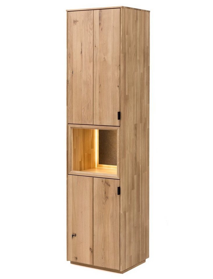 expendio Vitrine Porto 3 Eiche bianco massiv 50x203x42 cm mit Steinrückwand von Expendio