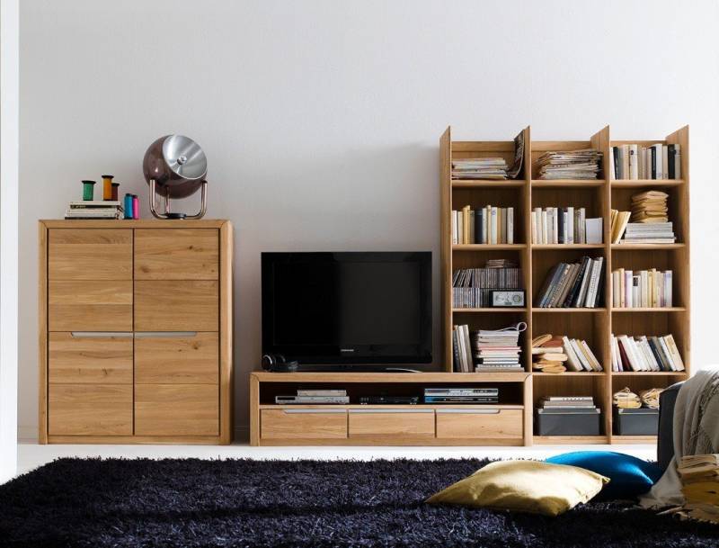 expendio Wohnwand Pisa 21, (Spar-Set, 3-St), Eiche bianco massiv mit Softclose-Funktion von Expendio