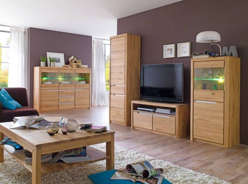 expendio Wohnzimmer-Set Pisa 50, (Spar-Set, 5-St), Eiche bianco massiv montiert mit Glaskantenbeleuchtung und Softclose von Expendio