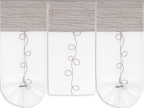 Experience by Omega 3er Set Miniflächen 4er Set Scheibengardine Küchengardine Tunnelzug Bistrogardine Größe 3 x 30 x 80/60/80 cm, Farbe 2231 - Weiß/Braun von Experience by Omega