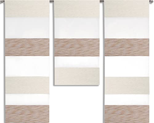 Experience by Omega 3er Set Miniflächen 4er Set Scheibengardine Küchengardine Tunnelzug Bistrogardine Größe 3 x 30 x 80/60/80 cm, Farbe 2280 13 - Weiß/Beige von Experience by Omega