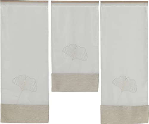 Experience by Omega 3er Set Miniflächen 4er Set Scheibengardine Küchengardine Tunnelzug Bistrogardine Farbe 4021 01 - Weiß/Beige, Größe 3 x 30 x 80/60/80 cm von Experience by Omega