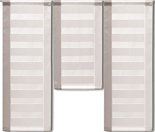 Experience by Omega 3er Set Miniflächen 4er Set Scheibengardine Küchengardine Tunnelzug Bistrogardine Größe 3 x 30 x 80/60/80 cm, Farbe 2222 - Beige/Taupe von Experience by Omega