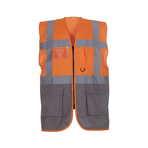 Farbige Warnweste, hohe Sichtbarkeit, Reißverschluss mit Taschen, 18 Farben (groß, orange/grau) von Expert Workwear
