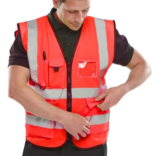 Sicherheitsweste mit Reißverschluss, hohe Sichtbarkeit, Größe S-6XL, rot von Expert Workwear