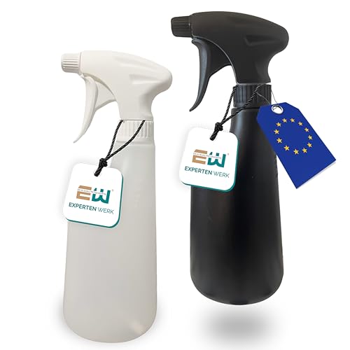 Experten Werk 2er Set Sprühflaschen 600 ml Chemikalienbeständig – Weiß & Schwarz – mit Füllstandanzeige & Verstellbare Düse – Sprühkopf verschließbar - Für Wasser, Reiniger, Desinfektion uvm. von Experten Werk