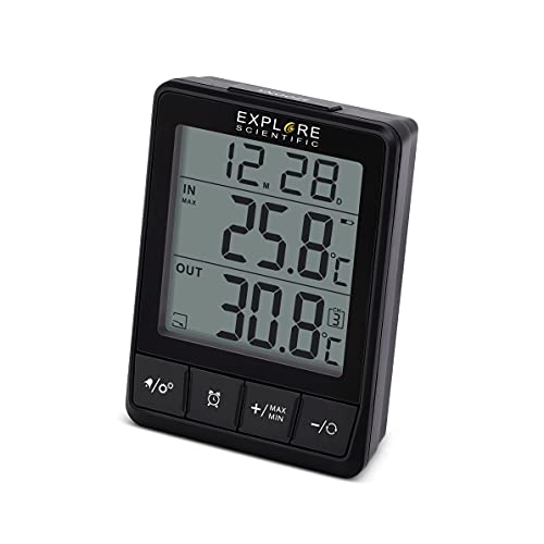Explore Scientific Wetterstation Funk mit Außensensor, Funktemperaturstation, Thermomenter für innen und außen, schwarz von Explore Scientific