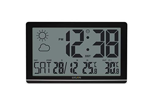 Explore Scientific RDC8001 Jumbo Funk-gesteuerte Wanduhr, Anzeige der Innen- und Außentemperatur, 1 Sensor inklusive, Wettervorhersage mit Symbolen, schwarz von Explore Scientific
