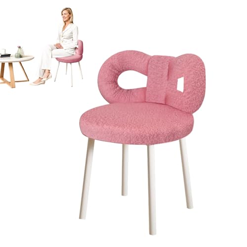 Explorinox Schminktisch Stuhl – Schminkstuhl mit Schleifen-Rückenlehne, Hocker Schminktisch für Frauen im Schlafzimmer & Wohnzimmer, Schminktischstuhl aus Lammwolle & Metallrahmen (Rosa) von Explorinox