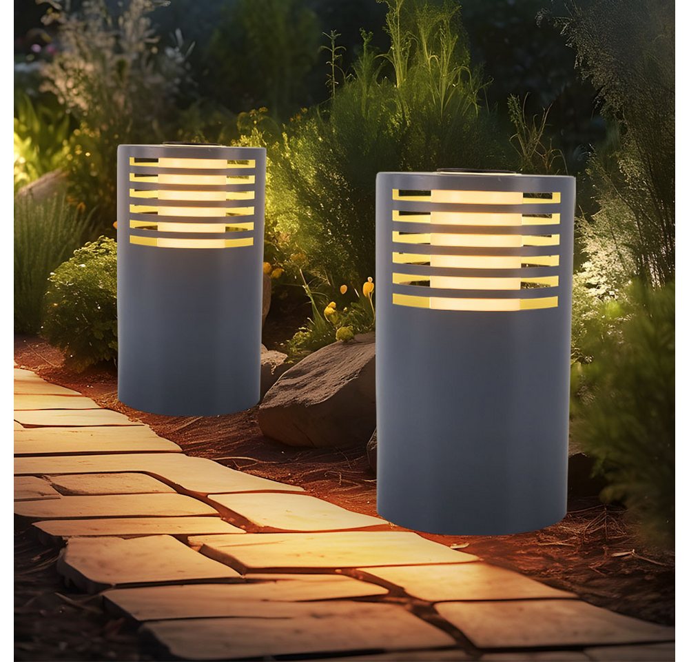 Expo Börse LED Außen-Stehlampe, Leuchtmittel inklusive, Warmweiß, Solarlampe Außenleuchte Gartenlampe LED Wegelampe H 35 cm 2x von Expo Börse