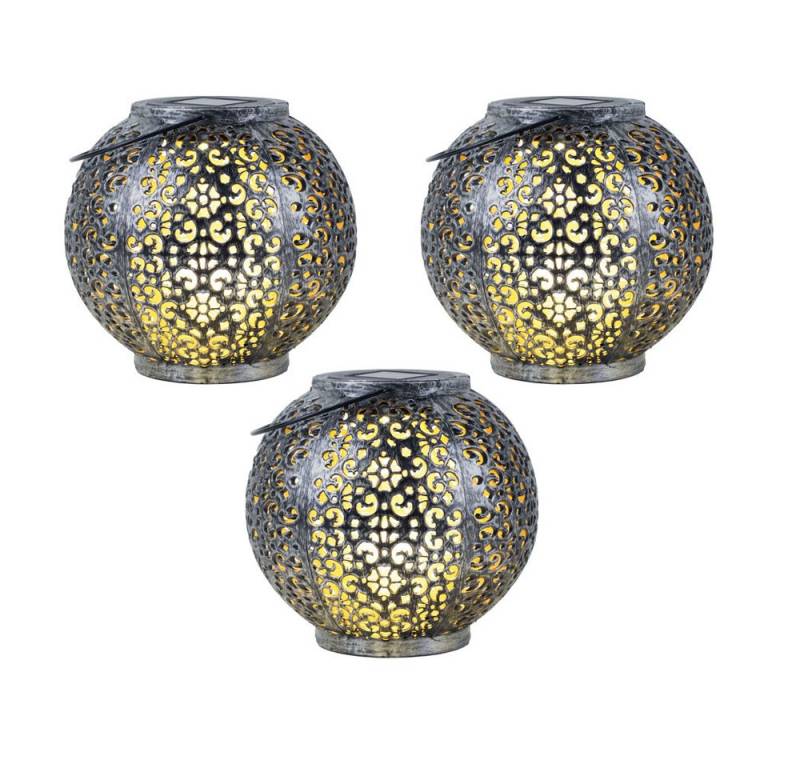 Expo Börse LED Kugelleuchte, Leuchtmittel inklusive, Warmweiß, Solarlampe Hängeleuchte Tischlampe Gartendeko LED orientalisch 3er Set von Expo Börse
