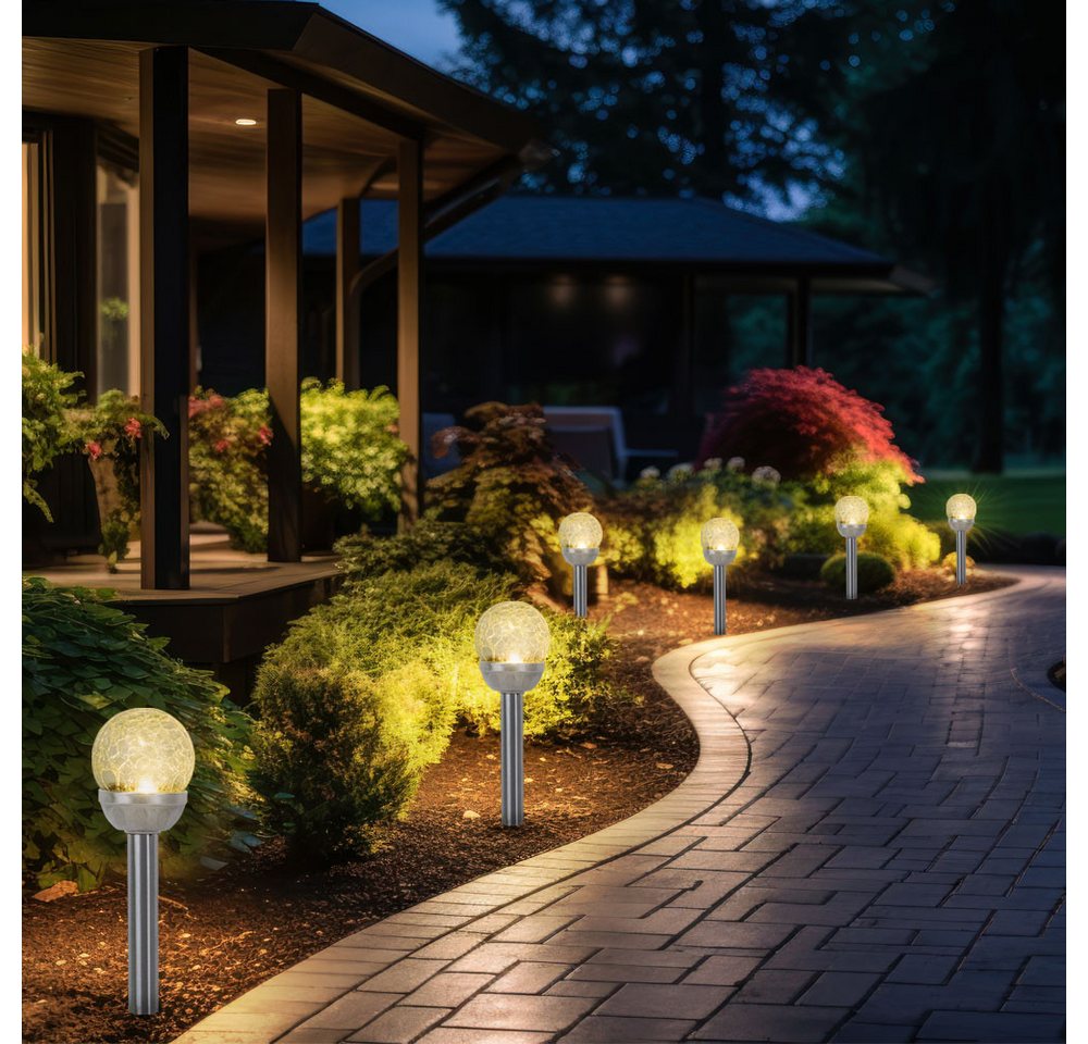 Expo Börse LED Solarleuchte, LED-Leuchtmittel fest verbaut, LED Solarleuchte Gartenlampe Erdspieß Glaskugel H 34,5 cm 6er Set von Expo Börse