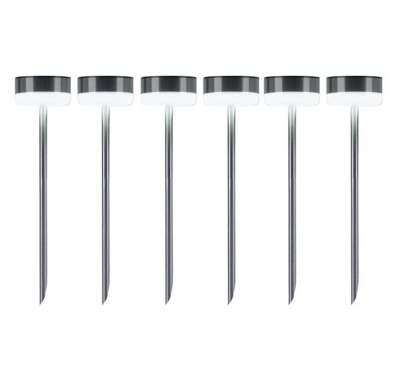 Expo Börse LED Solarleuchte, LED-Leuchtmittel fest verbaut, Warmweiß, LED Solarlampe Wegeleuchte Erspieß Edelstahl silber H 39 cm 6x von Expo Börse