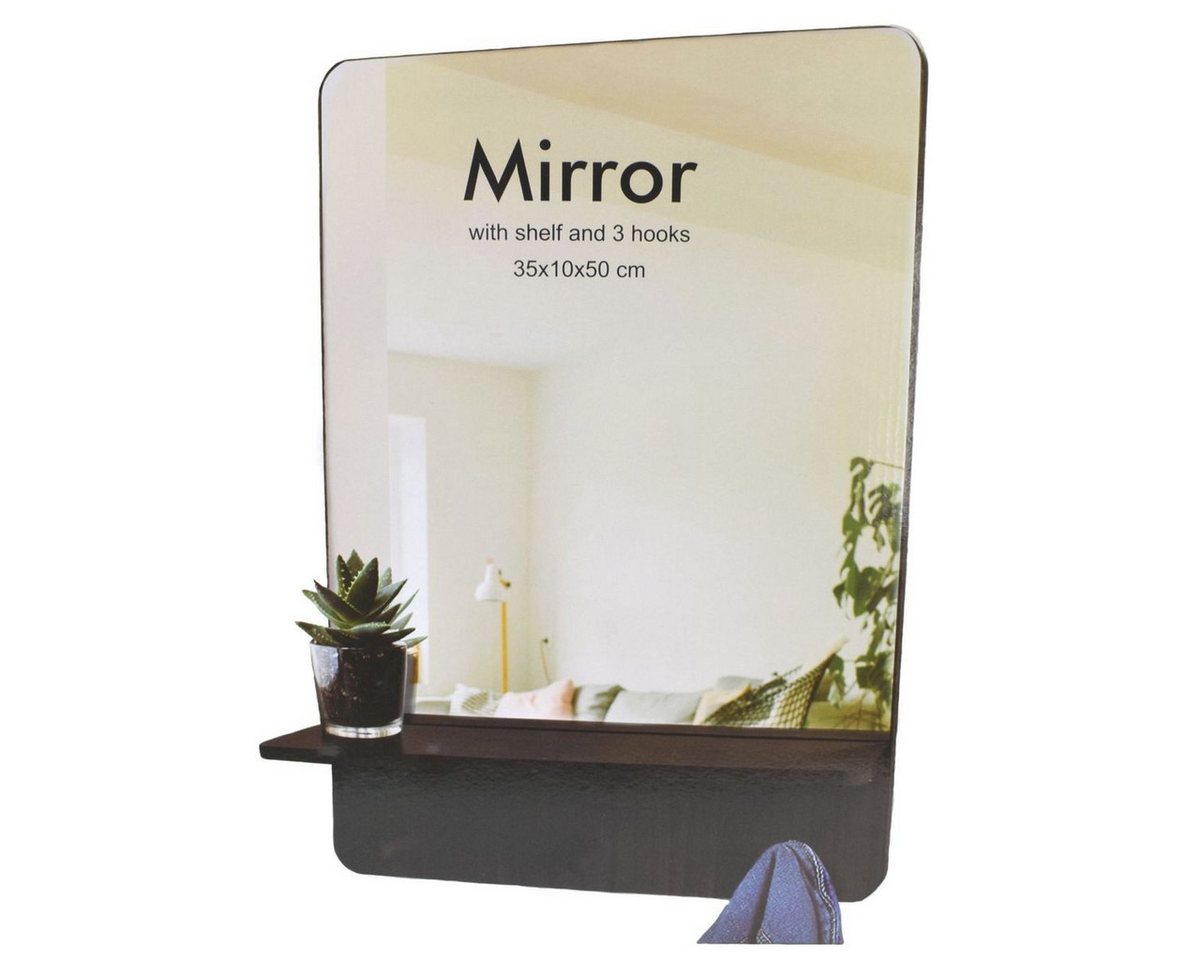 Expo Börse Spiegel Wandspiegel 35x10x50cm mit Ablage + Garderobenhaken Natur o. Schwarz von Expo Börse