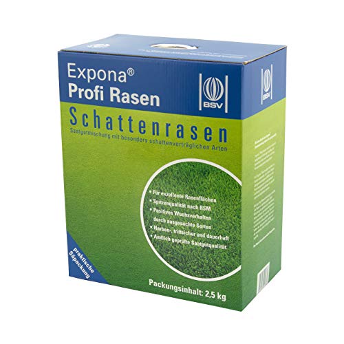 Schattenrasen von EXPONA Profi Rasen - Die Marke aus dem Garten- & Landschaftsbau - Rasensaat für 100m² zur Einsaat & Nachsaat, RSM 7.4 - Schnelle Keimung - Dichter & saftiger Rasen im Schatten, 2,5kg von Expona