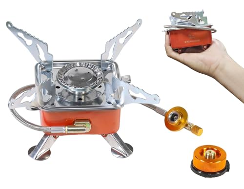 Exporee Campingkocher Gaskocher mit Piezozündung für Schraubkartusche Gasbrenner, Winddicht Gas Campingkocher mit Adapter Faltbar Camping Kocher für Outdoor Camping Trekking Hiking Picknick Wandern von Exporee