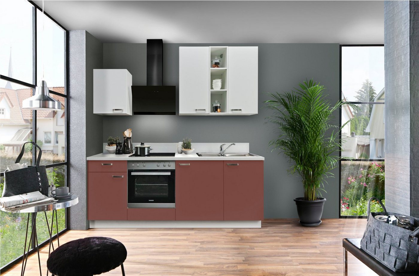 Express Küchen Küchenzeile Bari, mit Soft-Close-Funktion und Vollauszug, vormontiert, Breite 220 cm von Express Küchen
