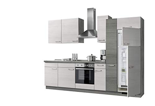 Express Küchen Plan 300 cm, weiß, Arbeitsplatte Eichefarben grau, inkl. E-Geräte Küchenzeilen, Holz, EXZ300I020GT0R_1035151 von Express Küchen