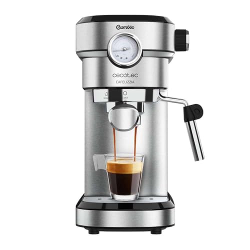 Cecotec Espressomaschine Espresso und Cappuccino Cafelizzia 790 Steel Pro. 1350W, Manometer, Thermoblock-System, 20Bar Druck, Automatikmodus für 1-2 Kaffees, schwenkbarer Dampfrohr, 1,2L, Edelstahl von Cecotec