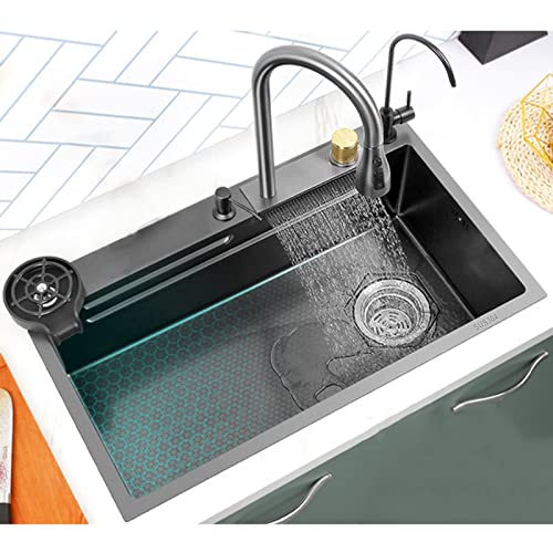 Küchenspüle, Edelstahl Nano Raindance Wasserfall Spüle 304, Home Sink Gemüse Becken Einzelspüle, Drop-In Oder Undermount Installation (S : 60x45cm) von ExpressLeopard