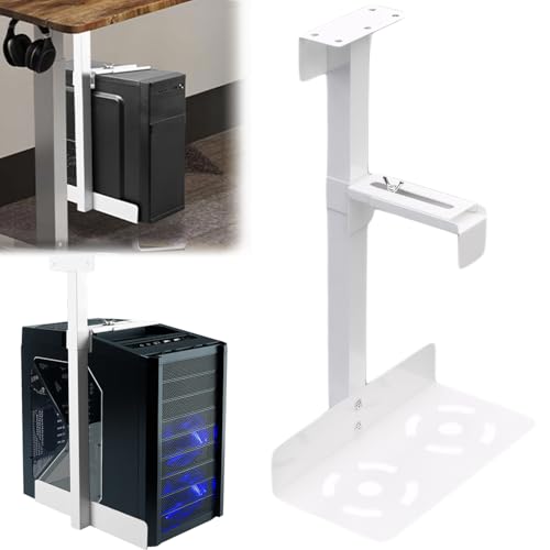 Exquilnova PC Halterung Unter Schreibtisch, Weiß PC Halterung für Untertisch, Carbonstahl Computer Aufhängung Halter, Höhe Verstellbar 60-530mm, Max. Tragfähigkeit 25 kg, für den Meisten Hosts (Weiß) von Exquilnova