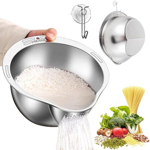 Exquilnova Reis Waschschüssel mit Ausgießer aus 304 Edelstahl, Lebensmittelechtes Nudelsieb Groß Abtropfsieb Reissieb zum Waschen und Abtropfen von Quinoa, Getreide, Bohnen, Obst, Gemüse Sieb Exquilnova Reis Waschschüssel mit Ausgießer aus 304 Edelstahl, Lebensmittelechtes Nudelsieb Groß Abtropfsieb Reissieb zum Waschen und Abtropfen von Quinoa, Getreide, Bohnen, Obst, Gemüse Sieb von Exquilnova