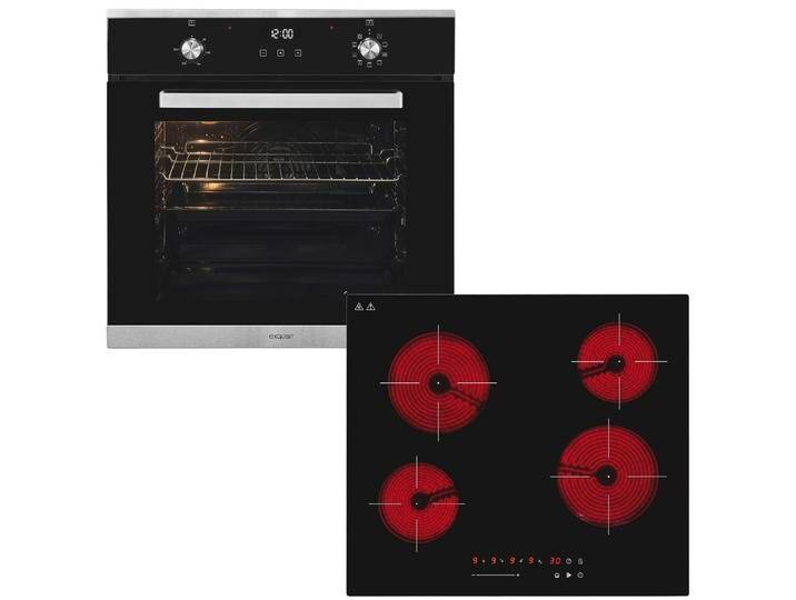 EXQUISIT Backofen-Set BAKO76600H , A (A+++-D), silber (inox), Herdsets, autark einbaubar-Ofen mit Heißluft,Kochfeld mit Sensorbedienung von Exquisit