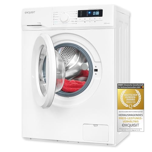 Exquisit Waschmaschine WA7014-020A weiss | 7 kg Fassungsvermögen | Energieeffizienzklasse A | 12 Waschprogramme | Kindersicherung | Startzeitvorwahl von Exquisit