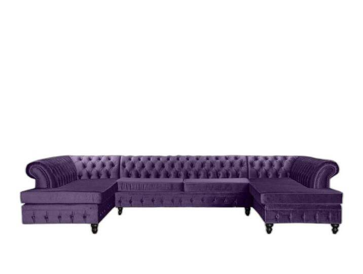 Xlmoebel Ecksofa Chesterfield Dreisitzer Exquisit Wohnraum Einrichtung Neu Stoff, Hergestellt in Europa, lila, Ottomane Rechts - vor dem Sofa stehend von Exquisit