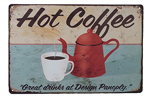 Blechschild mit Aufschrift "Hot Coffee", Retro-Blechposter von Exquisite Online