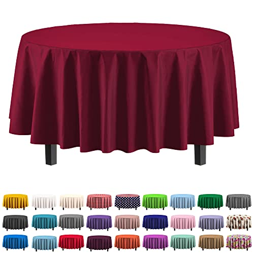 Exquisite 12er-Pack runde Tischdecke aus Kunststoff, 213 cm, Burgunderrot von Exquisite