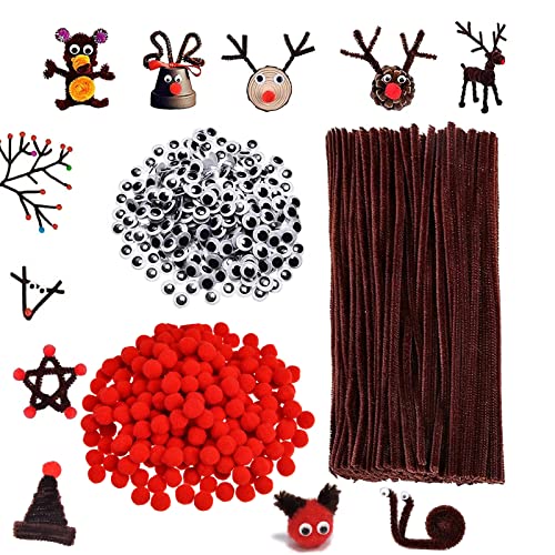 Exsbtay® 400 Stück DIY Pfeifenreiniger Basteln, Kunststoff Selbstklebend Puppe Augen, Braune Pfeifenreiniger, für DIY Crafting, Rentier Ornamente Craft, DIY Spielzeug von Exsbtay